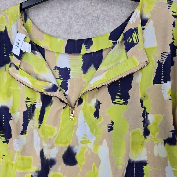 Ann Taylor LOFT Womens Abstract Print Blouse Green/Yellow Jazzy Lightweight - Picture 4 of 8